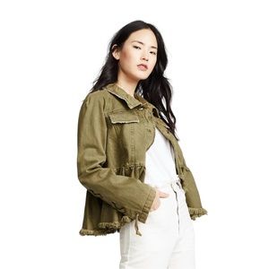 Free People moss Green Jacket with ruffle
